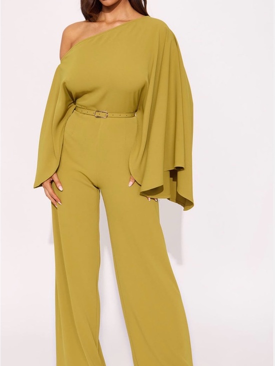 Fashion Nova Pants - Fashion Nova Meeting Adjourned One-Shoulder Wide-Leg Jumpsuit